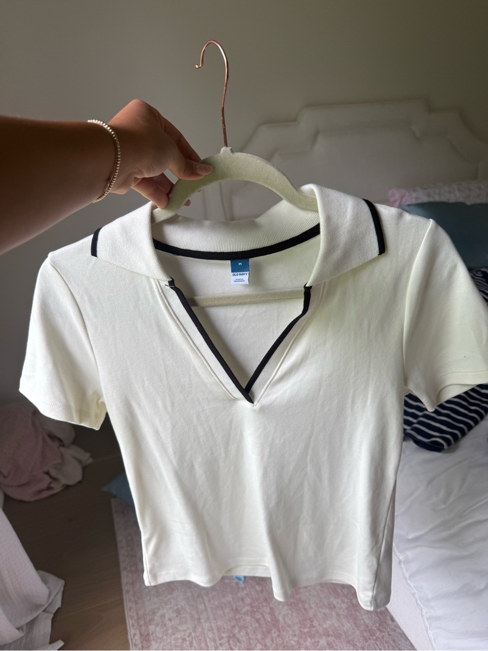 Old Navy Cream Short-Sleeve Polo with Black Trim